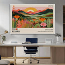 Framed Yayoi Kusama Print, Vibrant Floral Mountain Art