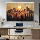 Wood Style Abstract Mountain Sunset Canvas Wall Art Print -