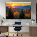 Golden Sunset Over Mountain Forest Canvas Wall Art Print -