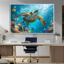 Sea Turtle Underwater Canvas Wall Art Print - Vibrant Ocean