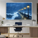 Stormy Ocean Pier Lights Canvas Wall Art Print - Large Moody