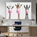 Bubblegum Animals Canvas Wall Art - Playful Giraffe and