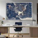 Large Abstract Blue and Gold Canvas Wall Art Fluid Ink