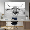 Highland Cow Wall Art Canvas Print – Black and White Western