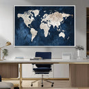 Vintage World Map Canvas Wall Art - Framed Map Print for