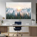 Misty Pine Forest Wall Art Canvas, Sunrise Over Foggy Trees