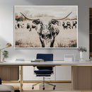 Texas Longhorn Wall Art Canvas Print – Framed Speckled Bull
