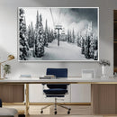 Snowy Pines Wall Art Canvas Print – Framed Ski Lift Winter