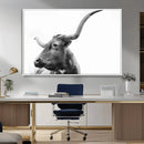 Longhorn Wall Art Canvas Print – Framed Monochrome Ranch Cow