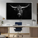 Texas Longhorn Wall Art Canvas Print – Framed Monochrome