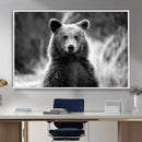 Grizzly Bear Wall Art Canvas Print – Framed Black White