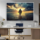 Jesus Walks Wall Art Canvas Print Framed Divine Sunset Art