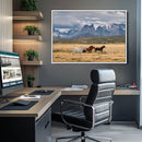 Grand Teton Park Wild Horses Wall Art Canvas Print – Framed