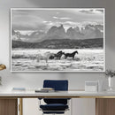 Wild Horses Wall Art – Framed Black White Mountain Canvas by MyGreatCanvas | Canvas Wall Art Prints | Photo Prints & Wall Decor
