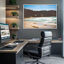 Tranquil Beach Scene Wall Art Canvas Print – Framed Blue