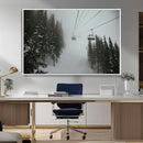 Ski Lift Wall Art Canvas Print – Snowy Pines Misty Landscape