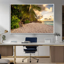 Tropical beach sunset, palm trees, white sand, ocean waves, by MyGreatCanvas | Canvas Wall Art Prints | Photo Prints & Wall Decor