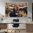 Majestic bull head close-up, long curved horns, detailed fur by MyGreatCanvas | Canvas Wall Art Prints | Photo Prints & Wall Decor