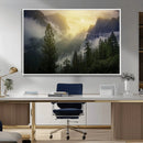 Misty Forest Sunrise Mountain Valley Pine Trees Foggy by MyGreatCanvas | Canvas Wall Art Prints | Photo Prints & Wall Decor