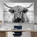 Black White Highland Cow Wall Art Canvas Print