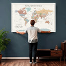 Personalized Push Pin World Map Canvas – Custom Framed