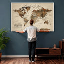Large Custom World Map Canvas – Custom Framed Push Pin