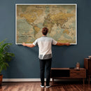 Customize Push Pin Vintage World Map Wall Art Canvas Print –