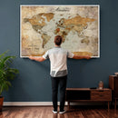 Customized Push Pin World Map Wall Art Canvas Print with