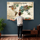 Grunge Personalized World Map Wall Art Canvas Print – Custom
