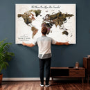 Personalized Push Pin World Map Canvas Print – Custom Framed