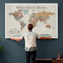 Custom Framed World Map Canvas Print – Personalized Push Pin