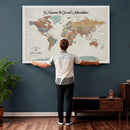 Custom Framed World Map Canvas Print – Personalized Push Pin