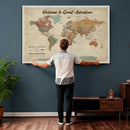 Personalized Push Pin World Map Canvas – Custom Framed