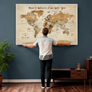 Personalized World Map Canvas Print – Custom Push Pin Framed