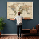 Custom Framed Push Pin Map Wall Art Canvas Print, Rustic