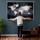 Custom Push Pin World Map Wall Canvas Print – Personalized