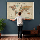 Push Pin Customize World Map Wall Canvas Print –