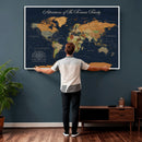 Custom Push Pin World Map Wall Art Canvas Print – Personalized Travel Tracker with Pins Framed Large for Home and Office Decor
