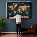 Personalized World Map Canvas – Custom Framed Push Pin