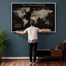 Personalized Push Pin World Map Canvas – Custom Framed