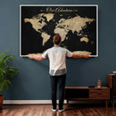 Personalized Push Pin World Map Canvas – Custom Framed
