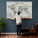 Personalized Push Pin World Map Canvas – Custom Framed