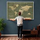 Personalized Push Pin World Map Canvas – Custom Framed