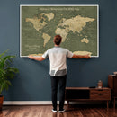 Personalized Push Pin World Map Canvas – Custom Framed