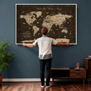 Personalized Push Pin World Map Canvas – Custom Framed