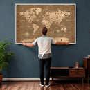 Custom Push Pin World Map Wall Art Canvas Print – Personalized Travel Tracker with Pins Framed Large for Home and Office Decor