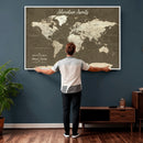 Personalized Framed World Map Wall Art Canvas – Custom Push