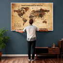 Custom Vintage World Map Canvas Wall Art – Custom Framed