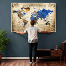 Personalized World Map Canvas Wall Art – Custom Framed Push