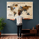 Vintage Custom World Map Canvas Wall Art – Custom Framed